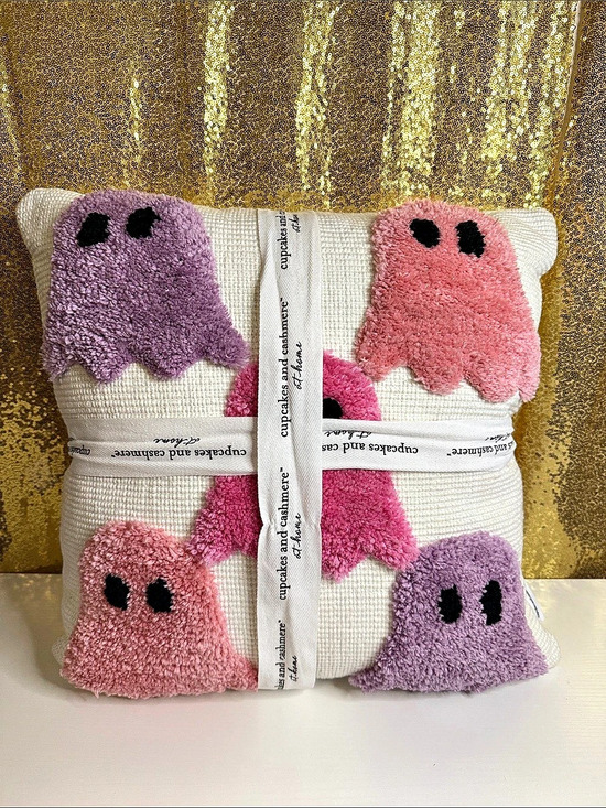 cupcakes & cashmere Other - cupcakes and cashmere Tufted Ghost Halloween Decorative Pillow White & Purple